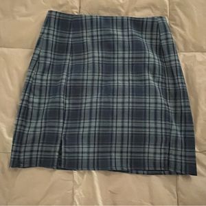 Blue Gingham Print Mini Skirt